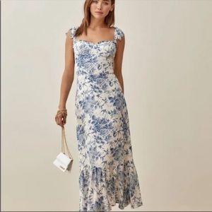 Reformation Nikita dress blue & white pompadour